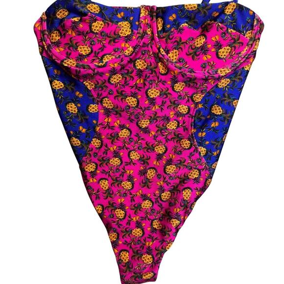 Farm Rio NWT Fruit Dots Bi Printed One Piece Swimsuit In Pink And Blue Size XL - Picture 6 of 14